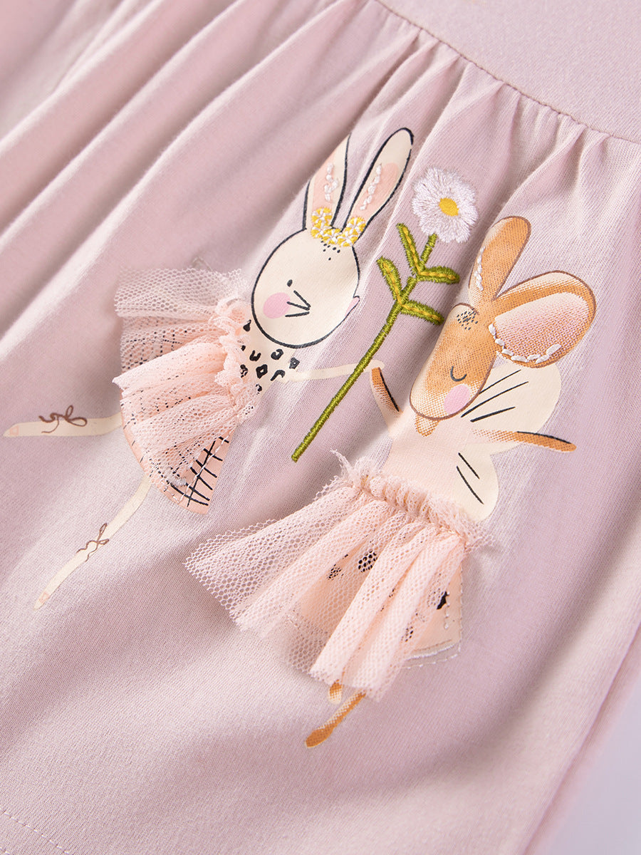 Summer Baby Kids Cartoon and Floral Pattern T-shirt and Pants Clothing Set for Girls-4