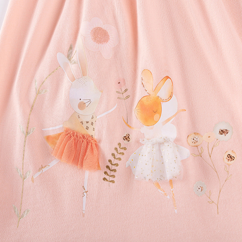 Autumn Arrival Cartoon Animals Pattern Long Sleeves Crew Neck Dress for Stylish Girls-4