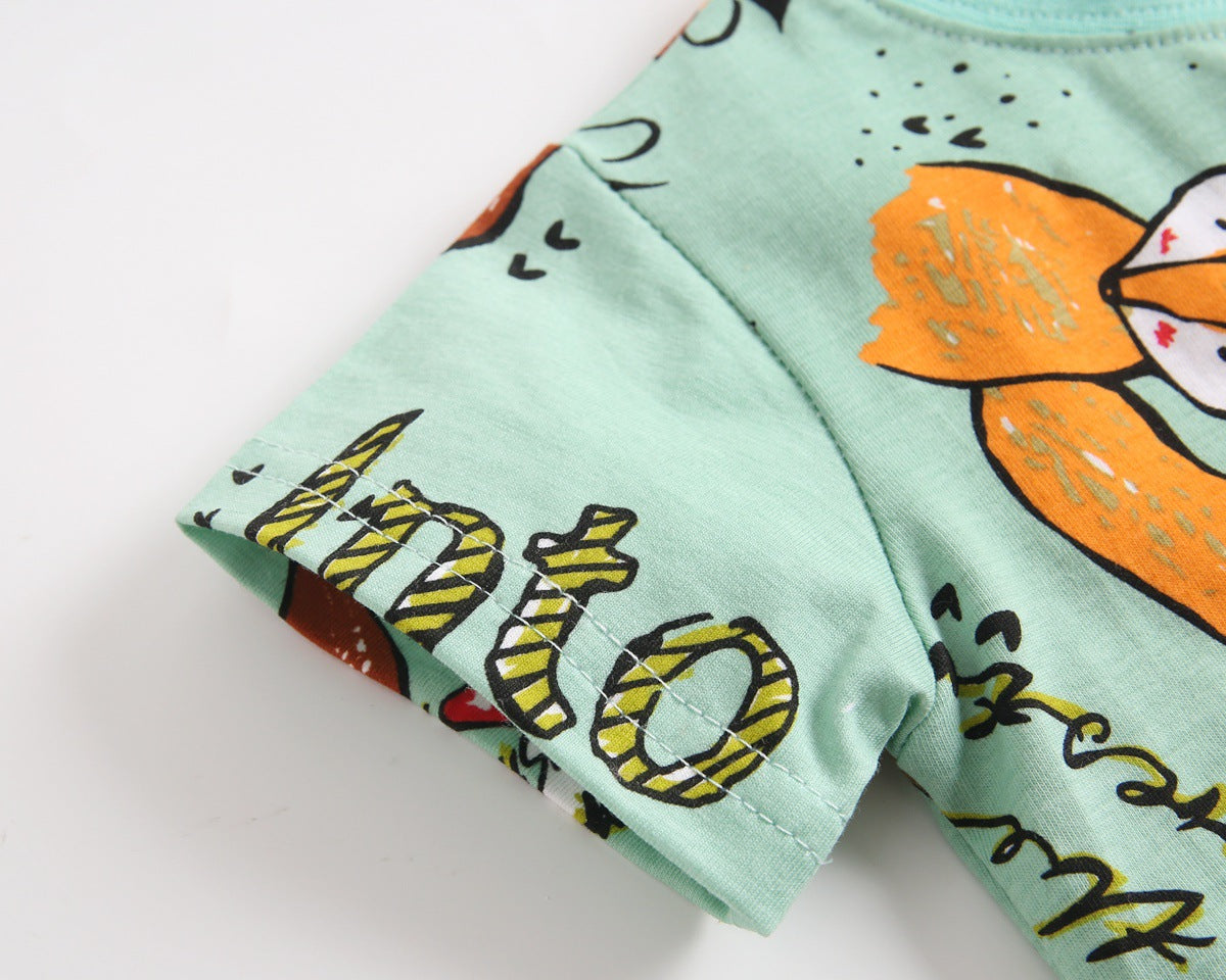 Baby Boy Animal Print Short-Sleeved Top Combo Solid Color Shorts Sets In Summer-4