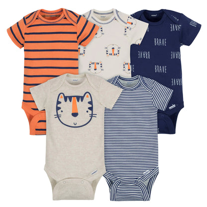 Gerber Baby Boys 5-Pack Short Sleeve Variety Onesies Bodysuits Happy Tiger 3-6 Months