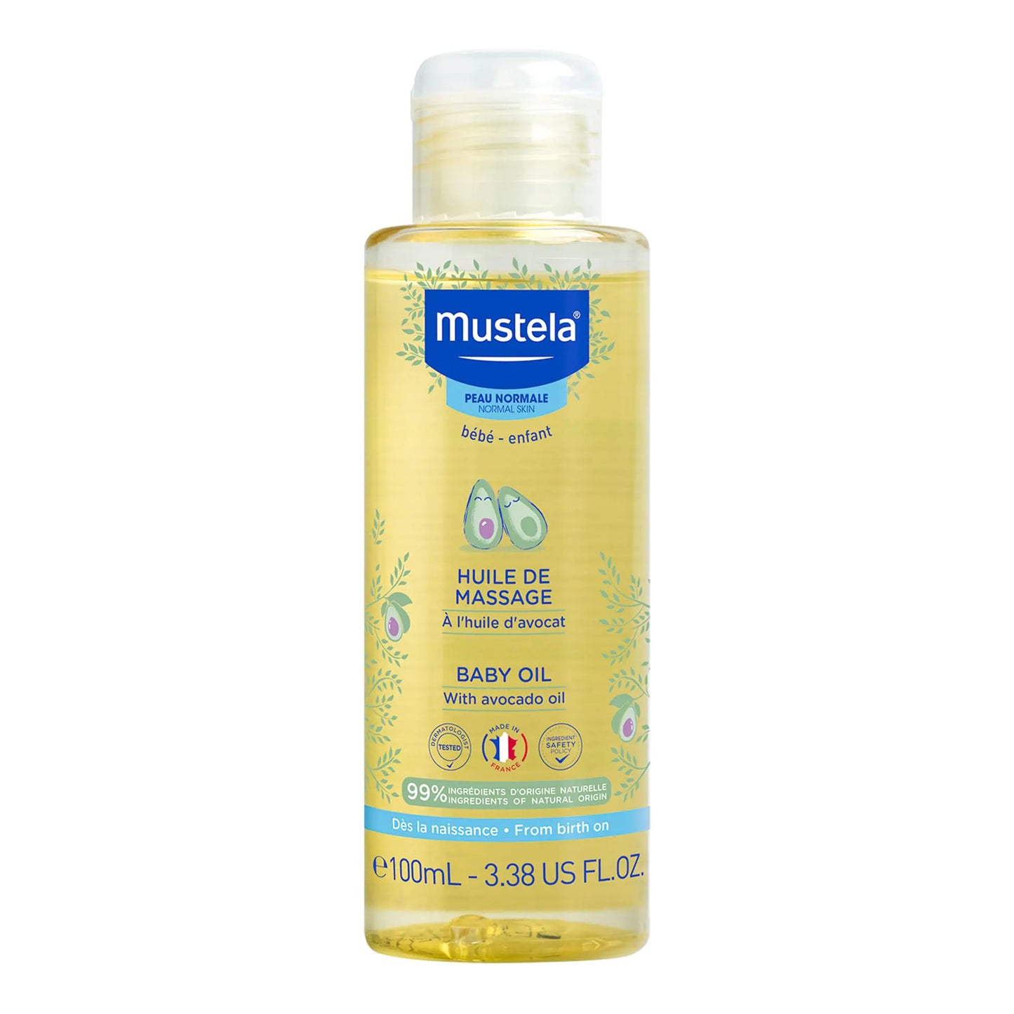 Mustela Baby Oil - Moisturizing Oil for Massage - with Natural Avocado Pomegranate & Sunflower Oil - 3.38 fl. Oz (Pack of 1)
