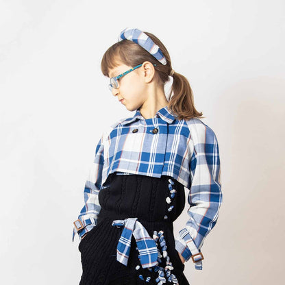 Kids Bolero Jacket in Blue & White Tartan
