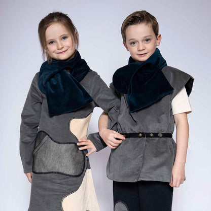 Grey Velvet Sleeveless Kids Vest