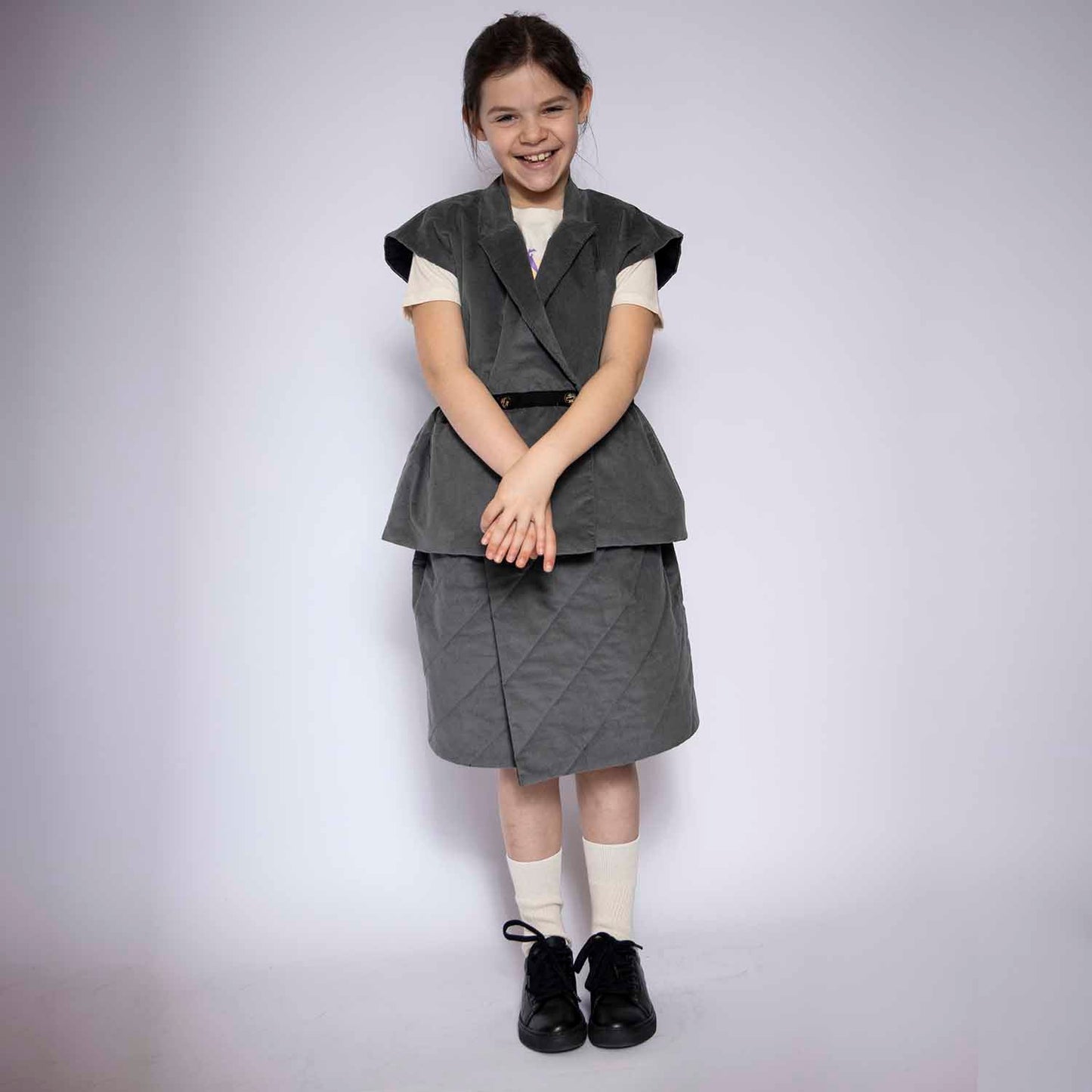 Grey Velvet Sleeveless Kids Vest