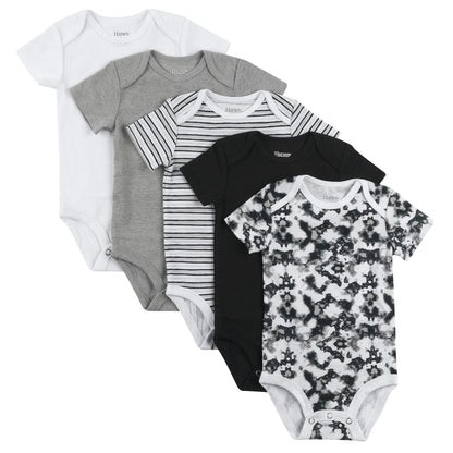 Hanes Unisex Baby Bodysuits Ultimate Flexy Short Sleeve For Boys & Girls 5-pack White/Grey/Black 12-18 Months US