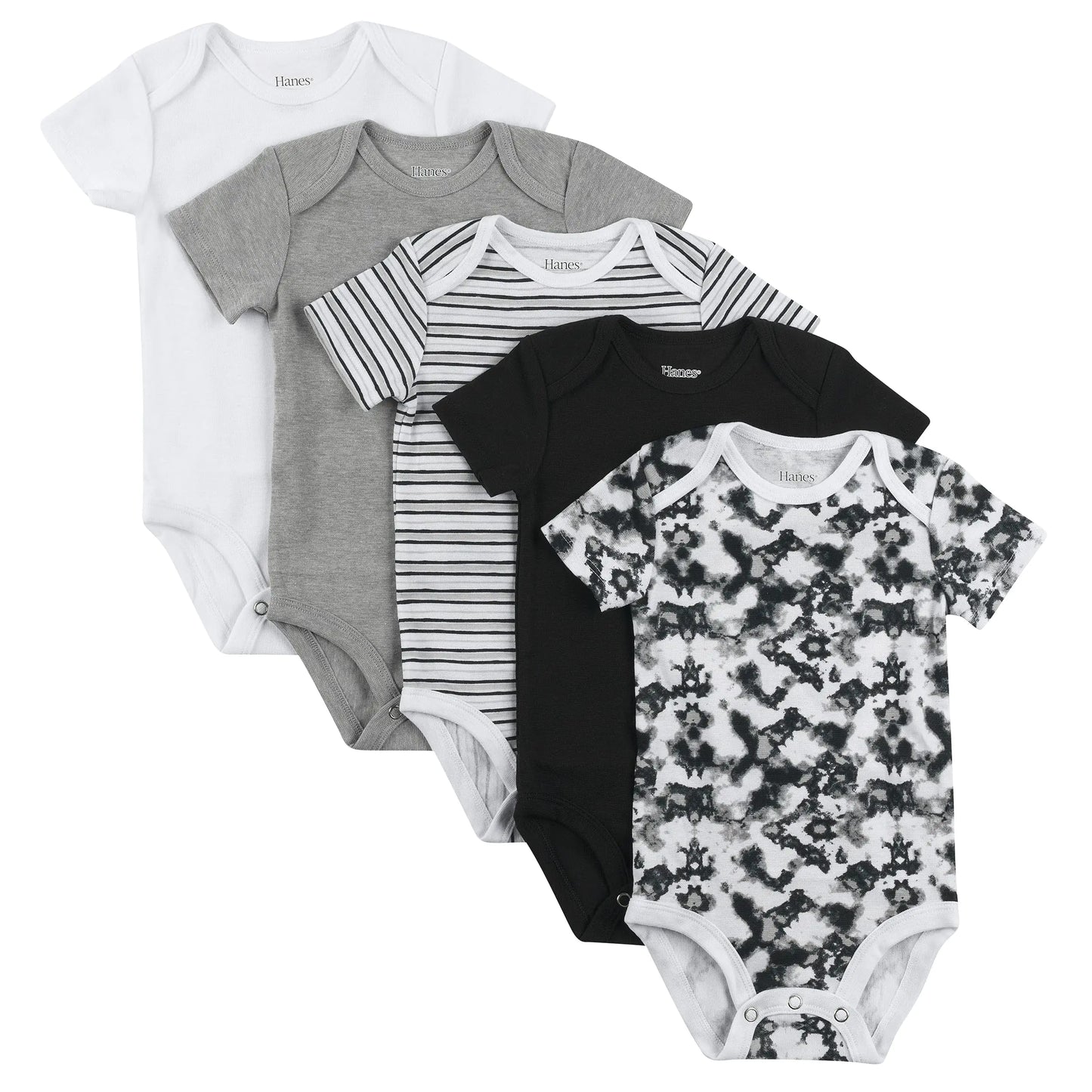 Hanes Unisex Baby Bodysuits Ultimate Flexy Short Sleeve For Boys & Girls 5-pack White/Grey/Black 12-18 Months US