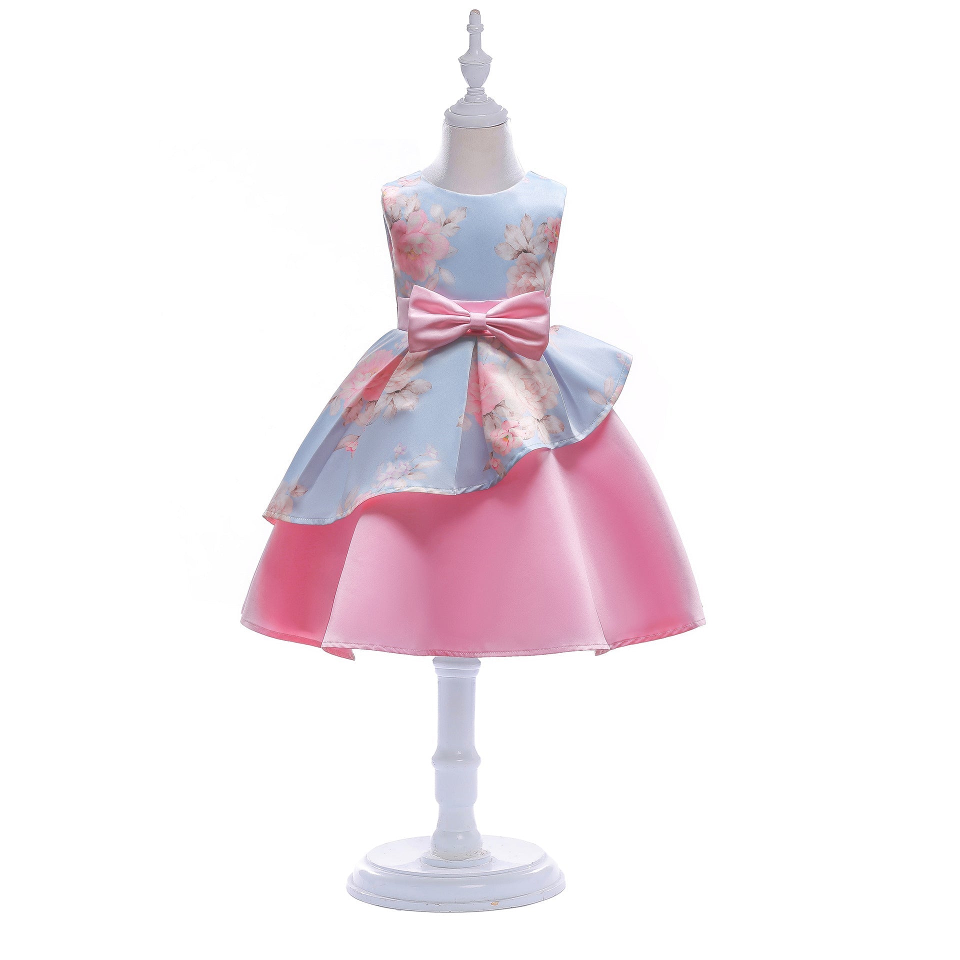 Baby Girl Floral Pattern Bow Tie Princess Tutu Dress Formal Dress-7