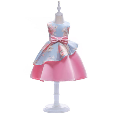 Baby Girl Floral Pattern Bow Tie Princess Tutu Dress Formal Dress-7