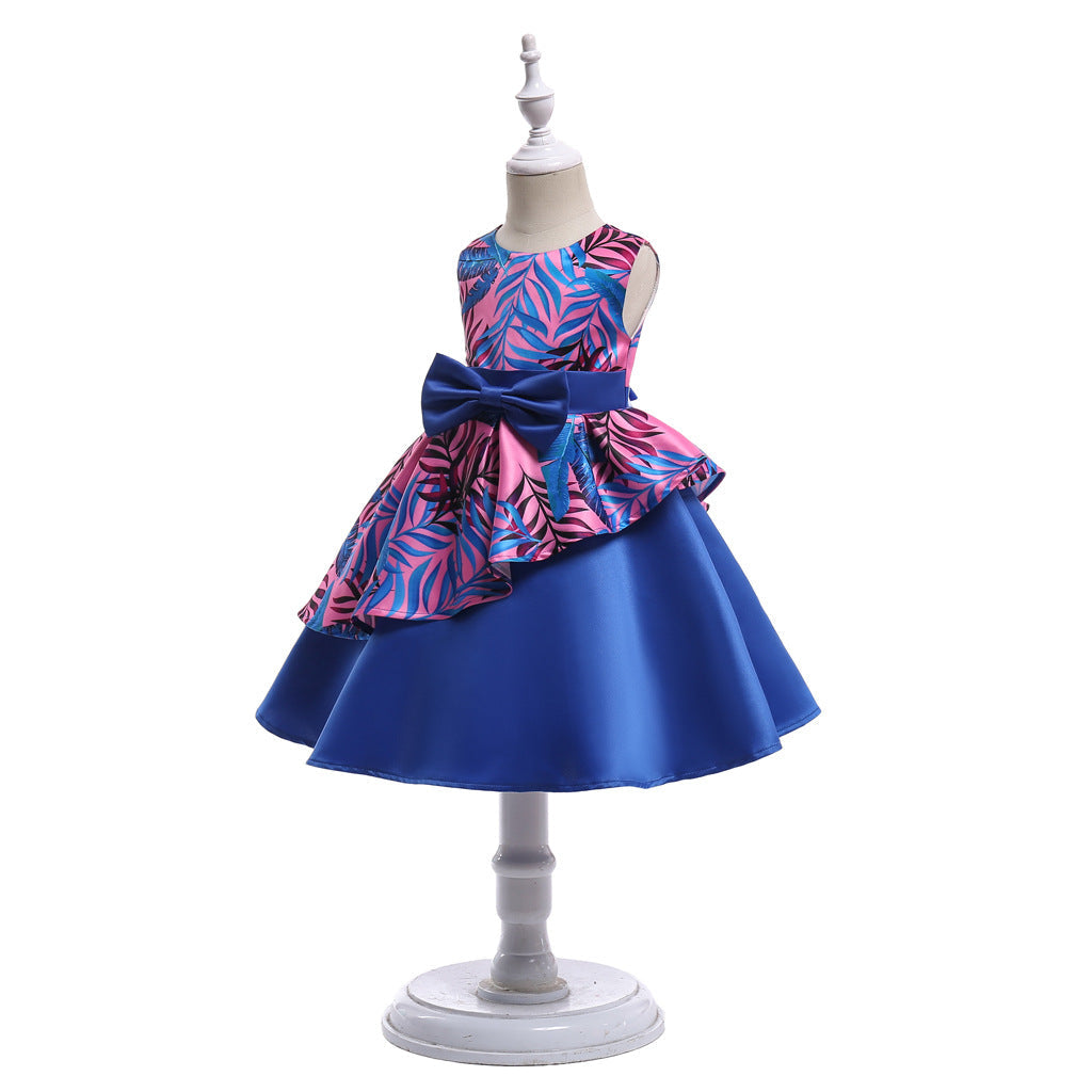 Baby Girl Floral Pattern Bow Tie Princess Tutu Dress Formal Dress-5
