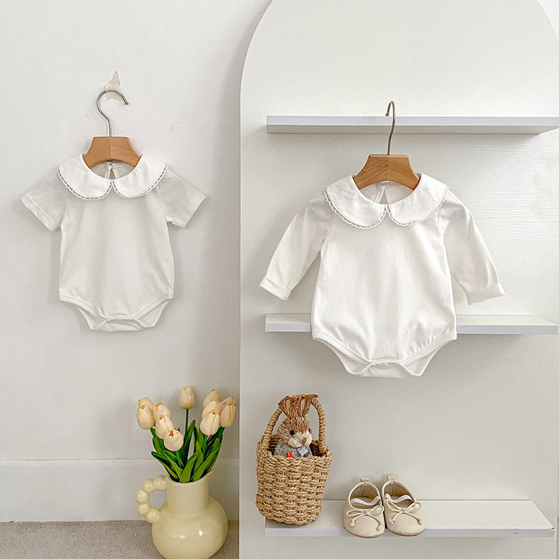 Summer Arrival Baby Girls Solid Color White Onesies-0