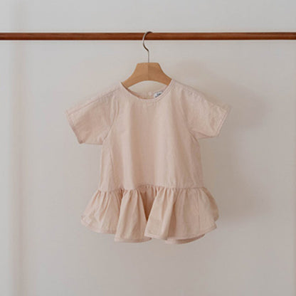 Summer Hot Selling Baby Kids Girls Short Sleeves Dress Design Solid Color Top