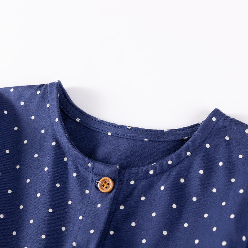 Autumn and Spring Arrival Christmas Cartoon and Dots Pattern Long Sleeves Crew Neck Dress for Stylish Girls-1