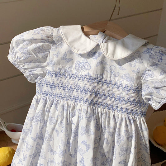 Summer Baby Kids Girls Short Sleeves Butterfly Pattern Printed Dress-0