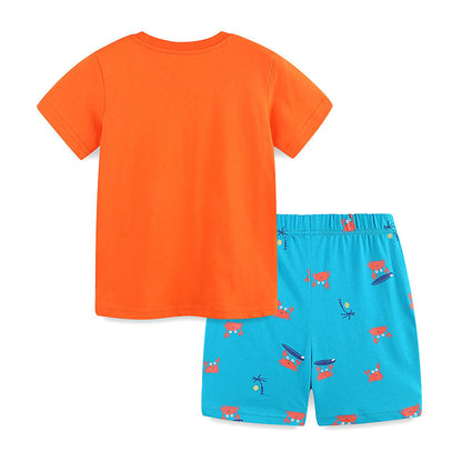 Summer Baby Kids Cartoon Crabs Pattern T-shirt and Shorts Clothing Set for Boys