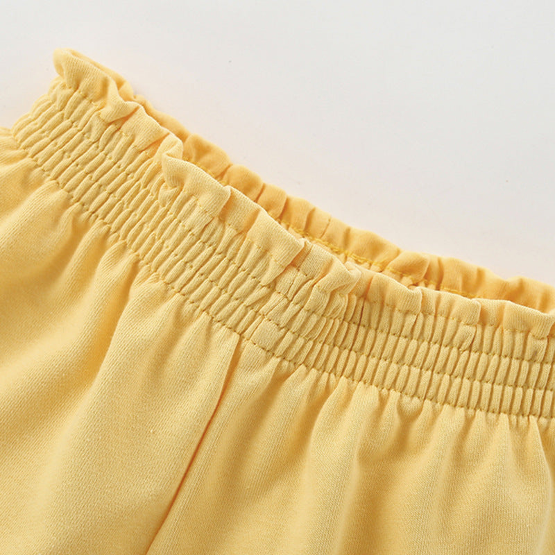 Baby Kids Girls Denim Solid Color Style Casual Yellow Shorts For Sale-1
