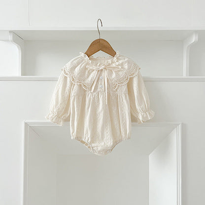 Design Autumn Floral Embroidery Pattern Baby Kids Girls Bow-Tied Collar Onesies And Dress – Princess Sister Matching Set-1