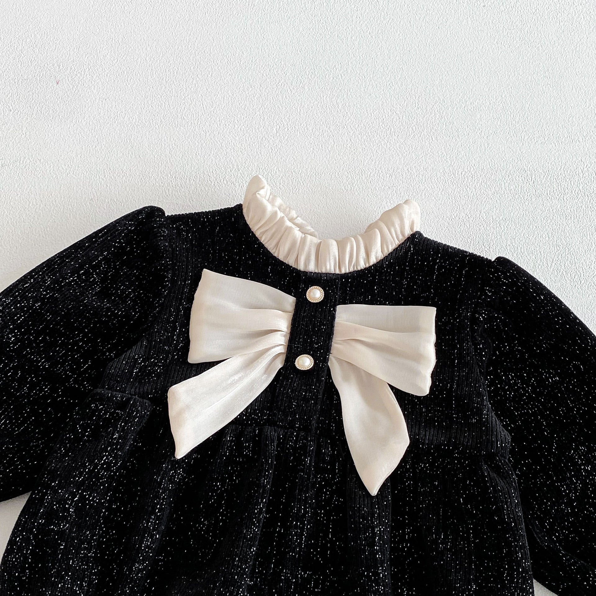 Autumn Arrival Baby Girls Long Sleeves Butterfly-bow Decorated Ruffle Neck Onesies-1