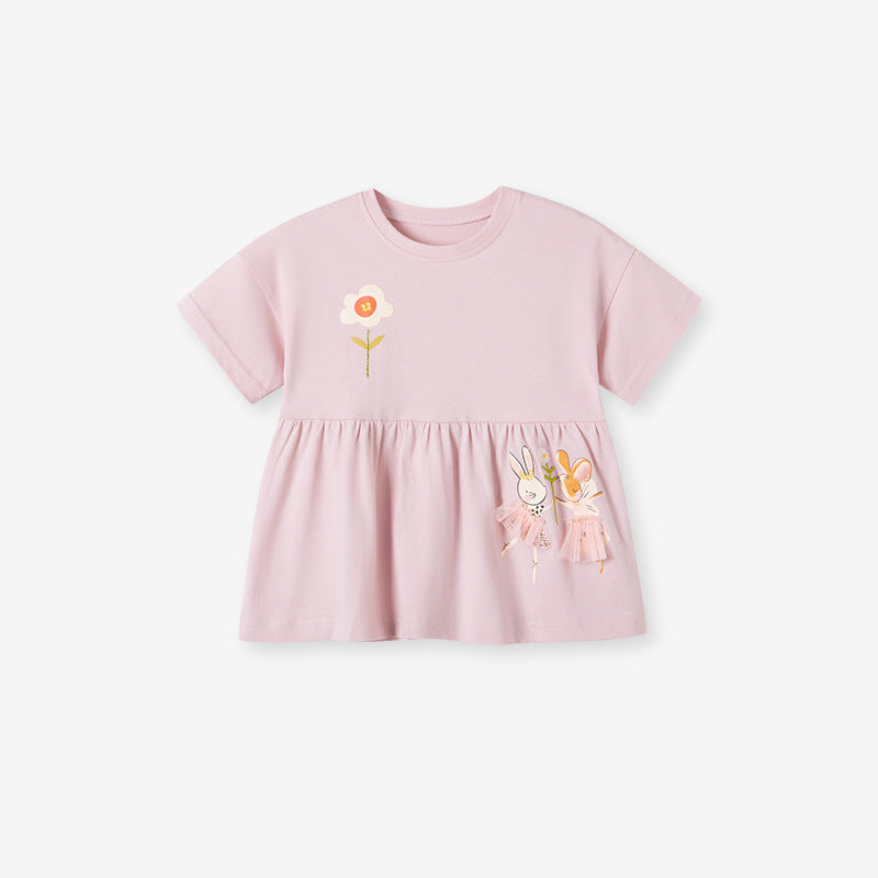 Summer Baby Kids Cartoon and Floral Pattern T-shirt and Pants Clothing Set for Girls-1