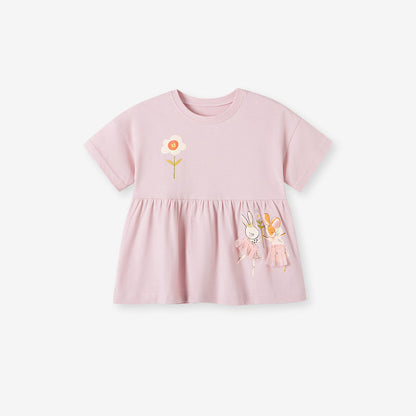 Summer Baby Kids Cartoon and Floral Pattern T-shirt and Pants Clothing Set for Girls-1