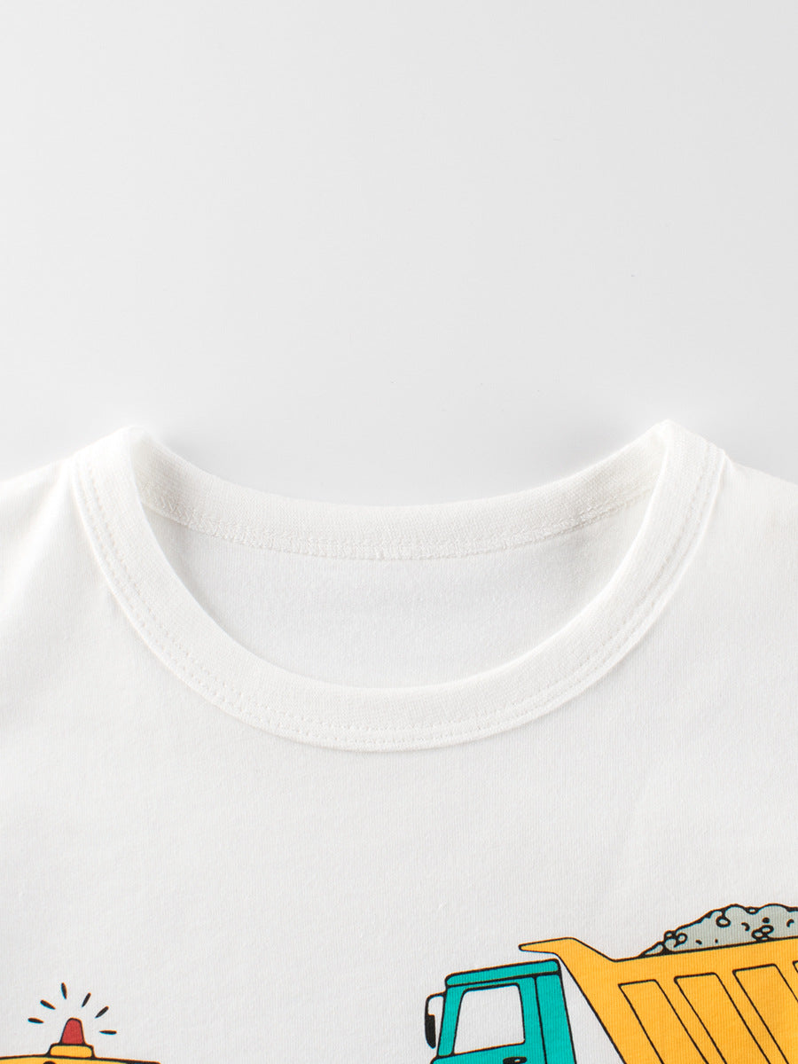 Construction Vehicles Printing Boys T-Shirt In European And American Style For Summer-1