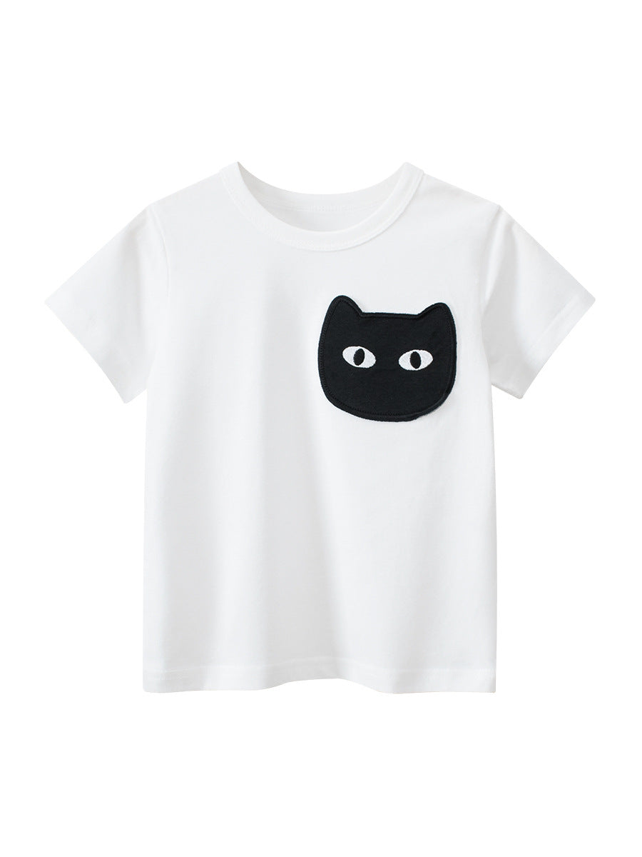 Cat Face Cartoon Pattern Girls T-Shirt In European And American Style For Summer-1