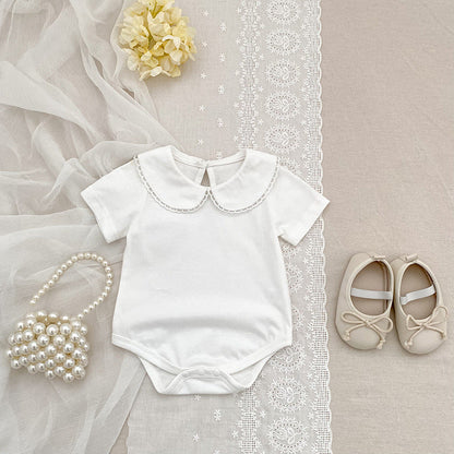 Summer Arrival Baby Girls Solid Color White Onesies-1