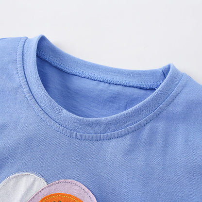 Summer Girls’ Butterfly Pattern Decorated T-shirt in European and American Style