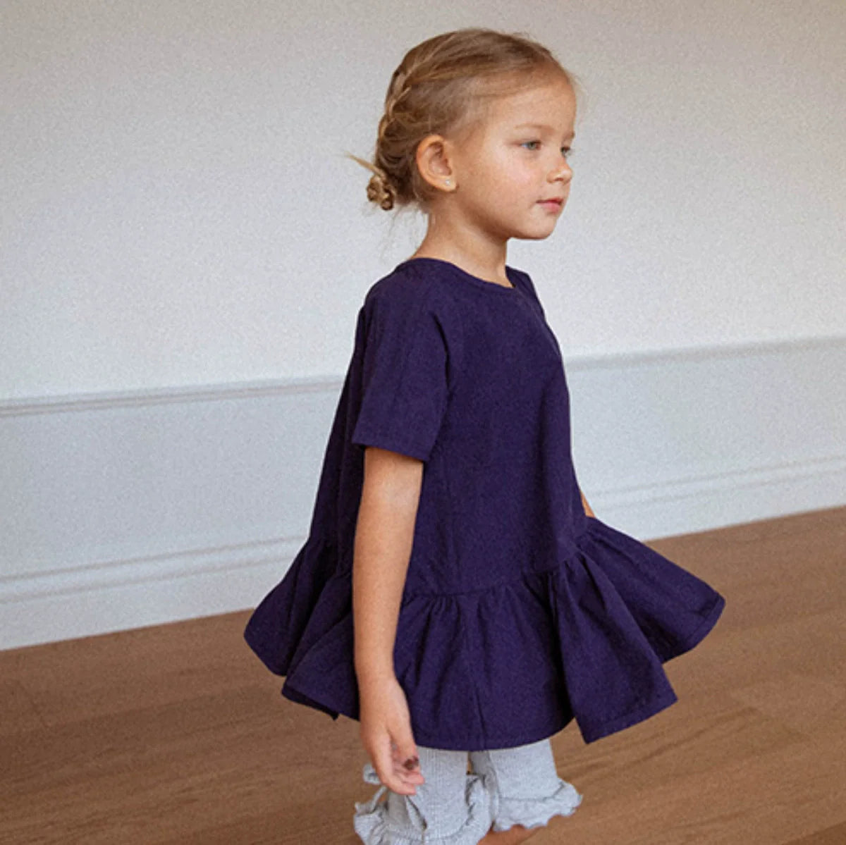 Summer Hot Selling Baby Kids Girls Short Sleeves Dress Design Solid Color Top