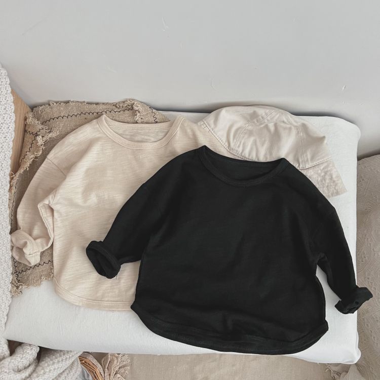 Baby Boy And Girl Solid Color O-Neck Design Long-Sleeved Tops In Spring-2