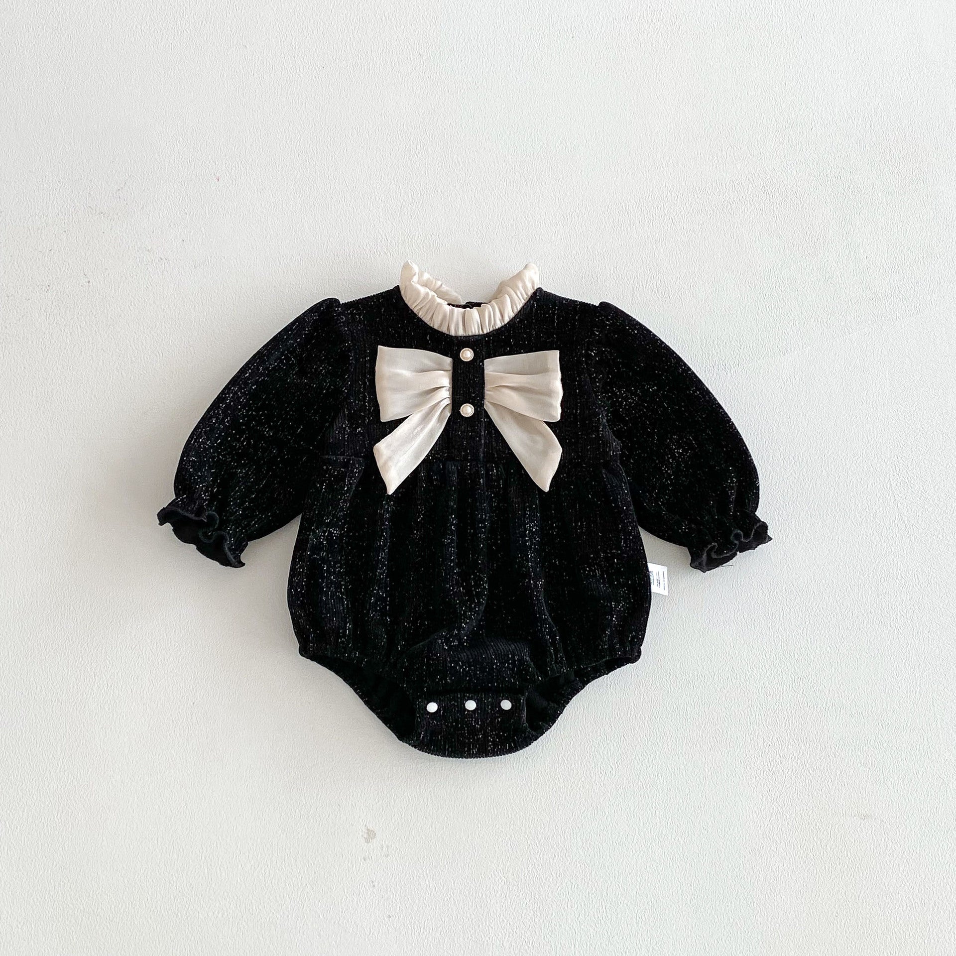 Autumn Arrival Baby Girls Long Sleeves Butterfly-bow Decorated Ruffle Neck Onesies-2