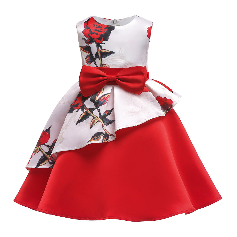 Baby Girl Floral Pattern Bow Tie Princess Tutu Dress Formal Dress-8