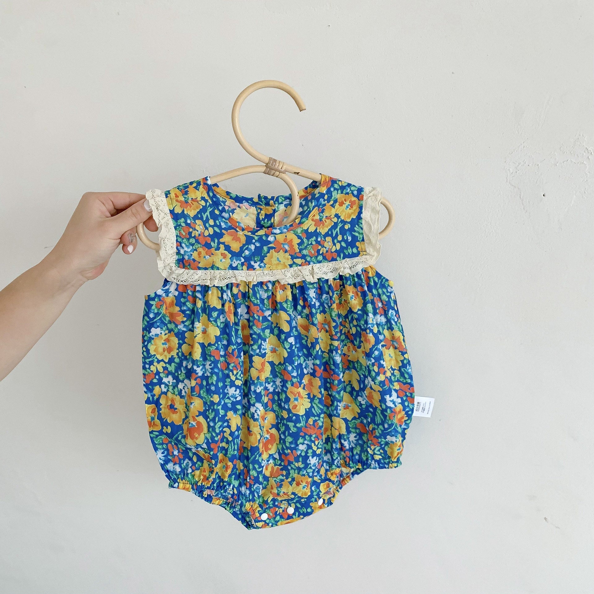 Summer Design Baby Girls Oil Floral Sleeveless Crew Neck Onesies-2