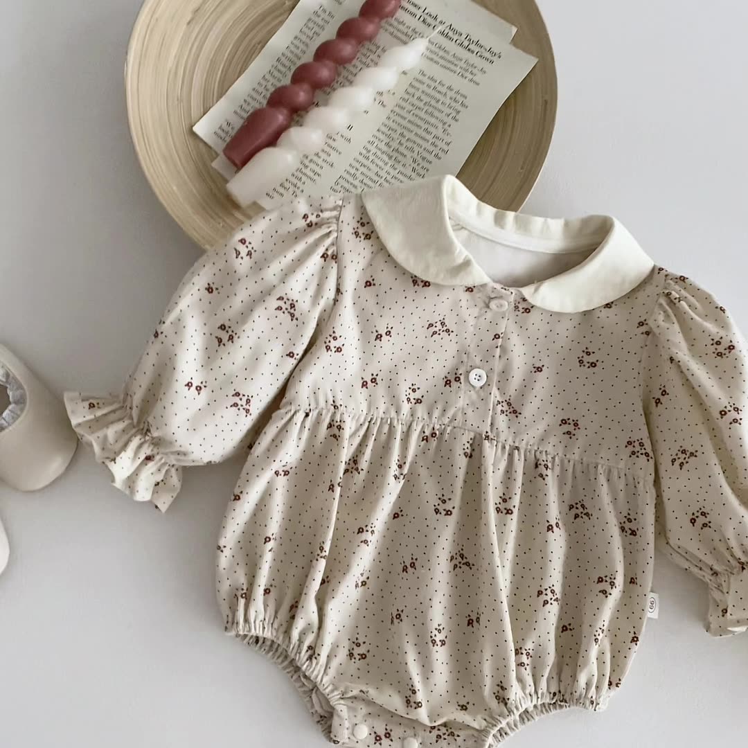 Autumn Arrival Baby Girls Polka Dots Long Sleeves Onesies-2