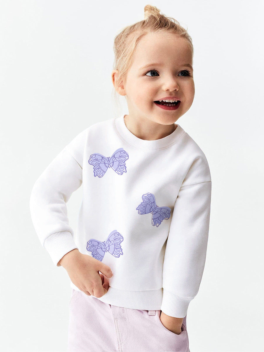 Autumn Baby Kids Girls Purple Butterfly Pattern White Pullover Clothing Long Sleeves Top Sweatshirt-2