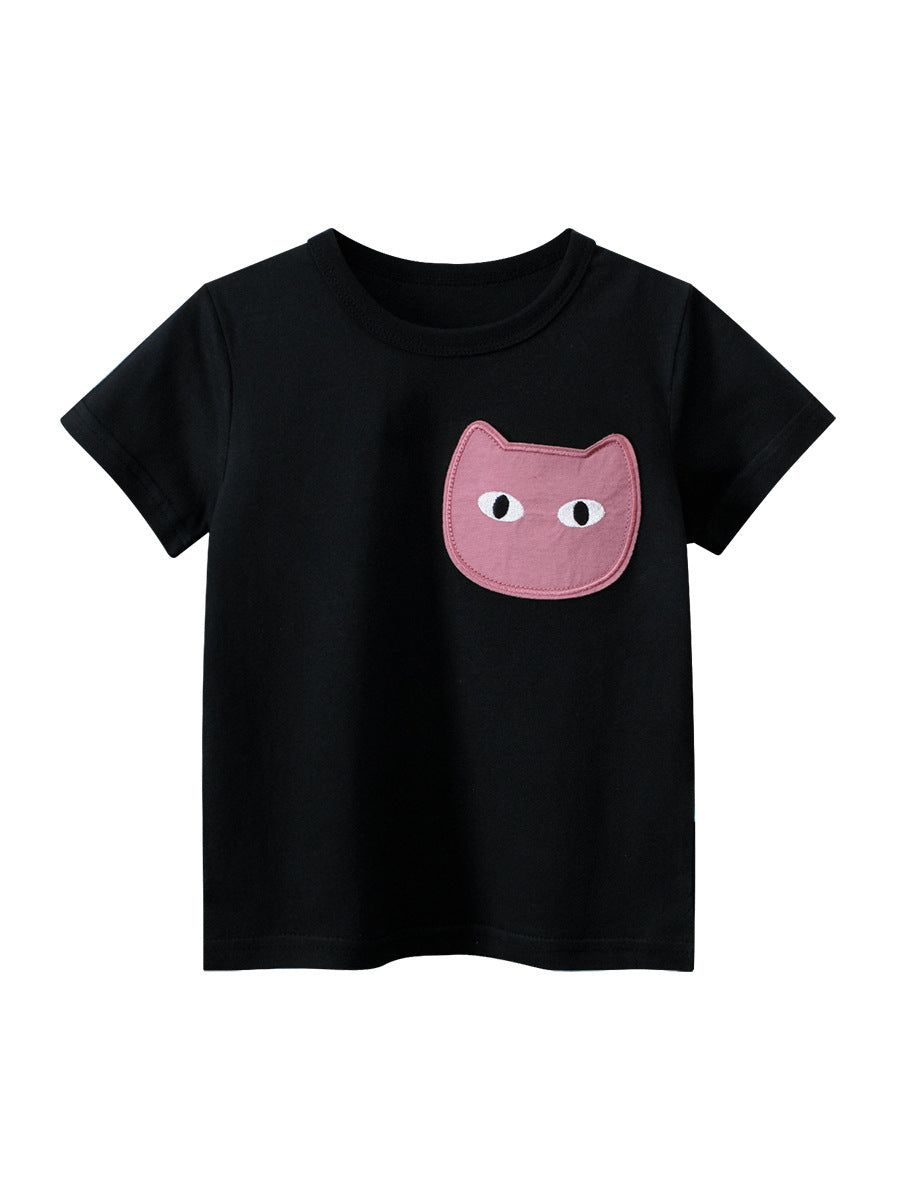 Cat Face Cartoon Pattern Girls T-Shirt In European And American Style For Summer-2