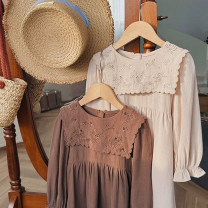 Arrival Autumn Girls Flowers Embroidered Pattern Long Sleeves Dress-3