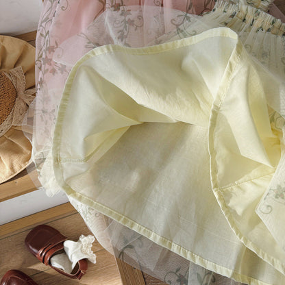 Summer Arrival Floral Pattern Fly Sleeves Tulle Dress for Stylish Girls-3