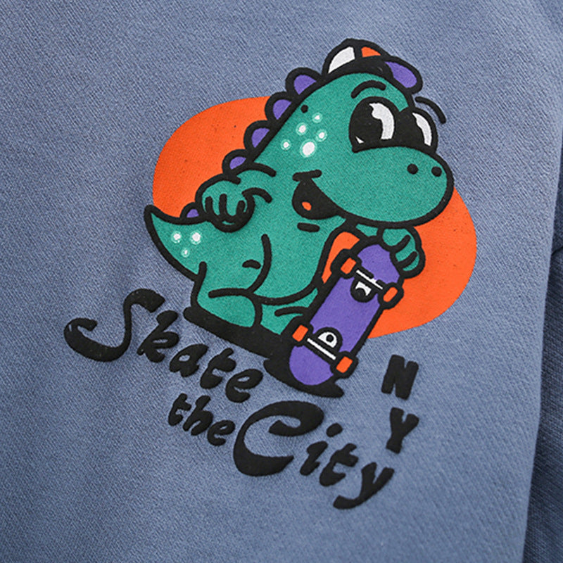 Autumn and Spring Arrival Dinosaur Cartoon Pattern Logo Long Sleeves Hoodies for Boys-2