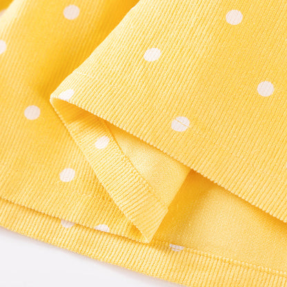 Autumn and Spring Arrival Princess Dots Pattern Long Sleeves Corduroy Dress for Stylish Girls-1