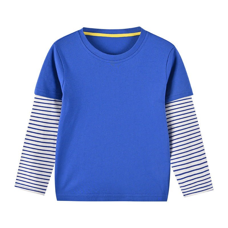 Boys And Girls Striped Sleeve Patchwork O-Neck Fake Hoodie In Autumn-2