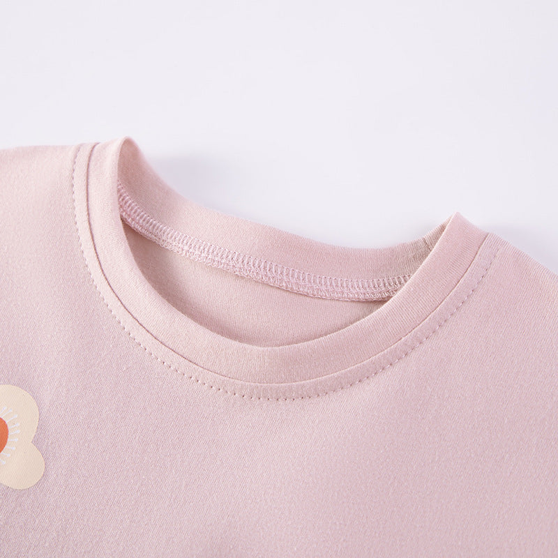 Summer Baby Kids Cartoon and Floral Pattern T-shirt and Pants Clothing Set for Girls-2