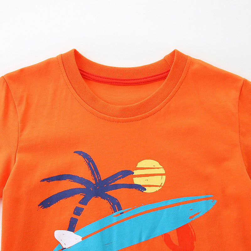 Summer Baby Kids Cartoon Crabs Pattern T-shirt and Shorts Clothing Set for Boys