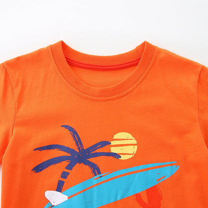 Summer Baby Kids Cartoon Crabs Pattern T-shirt and Shorts Clothing Set for Boys