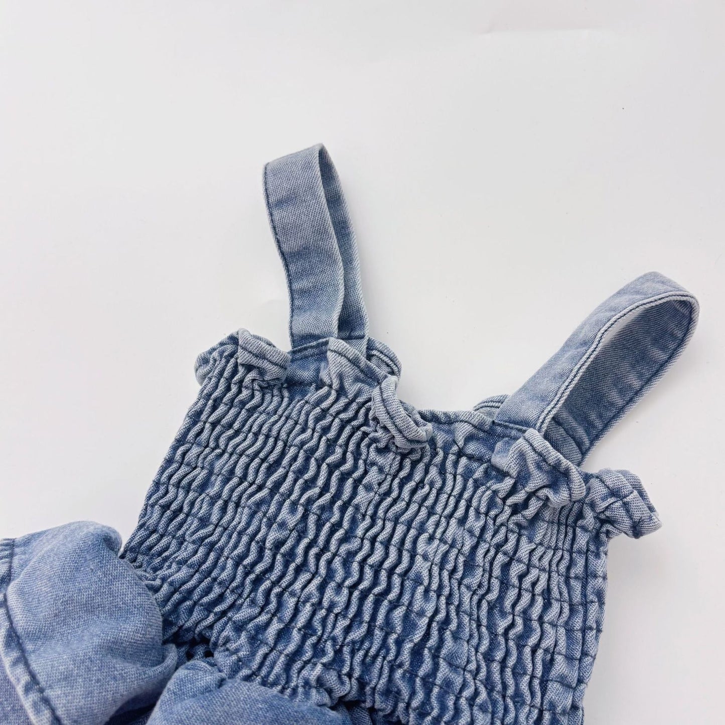 Summer Arrival Baby Girls Cute Sleeveless Denim Pleated Dress Design Strap Onesies