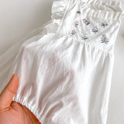 Summer Arrival Baby Girls Flowers Embroidered Fly Sleeves Onesies