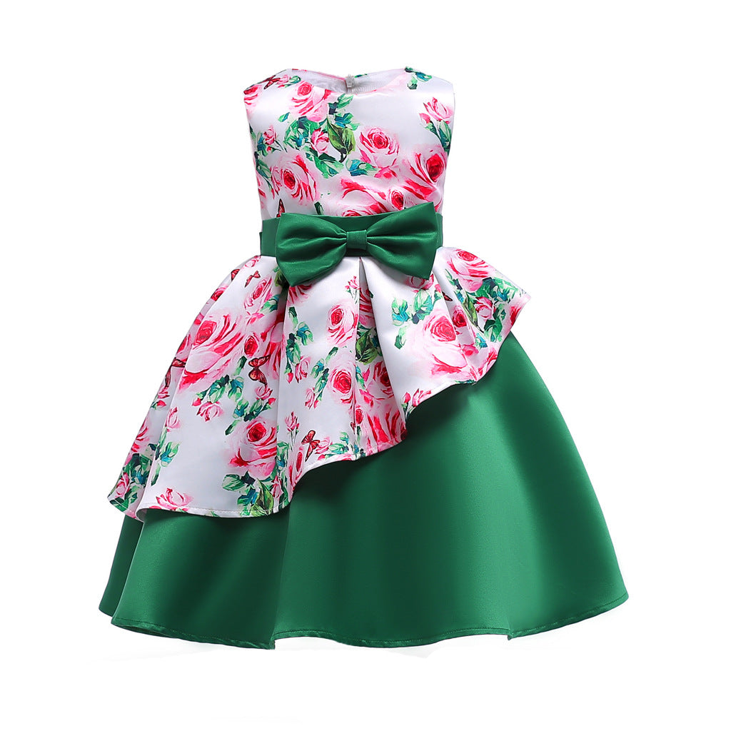 Baby Girl Floral Pattern Bow Tie Princess Tutu Dress Formal Dress-6