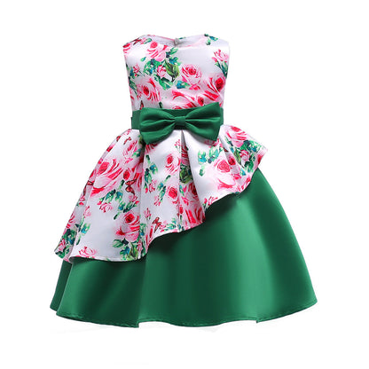 Baby Girl Floral Pattern Bow Tie Princess Tutu Dress Formal Dress-6