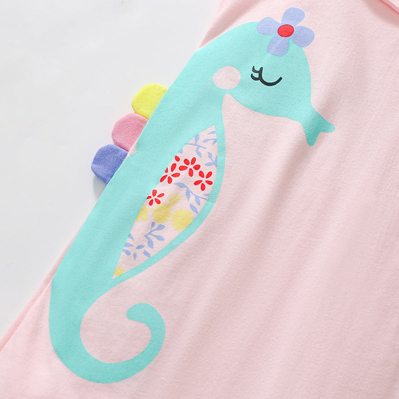 Summer Arrival Seahorse Cartoon Pattern Sleeveless Dress for Stylish Girls