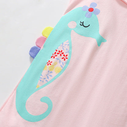 Summer Arrival Seahorse Cartoon Pattern Sleeveless Dress for Stylish Girls