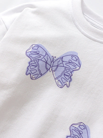 Autumn Baby Kids Girls Purple Butterfly Pattern White Pullover Clothing Long Sleeves Top Sweatshirt-3